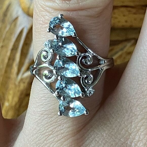 Natural Aquamarine Sterling Silver Ring Size 6 - Picture 1 of 10